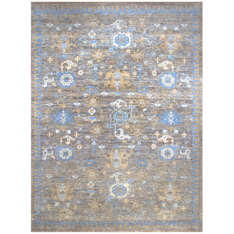 One-of-a-Kind Rectangle 9'2" x 12'3" New Age Rectangle Cotton and Wool Area Rug in
