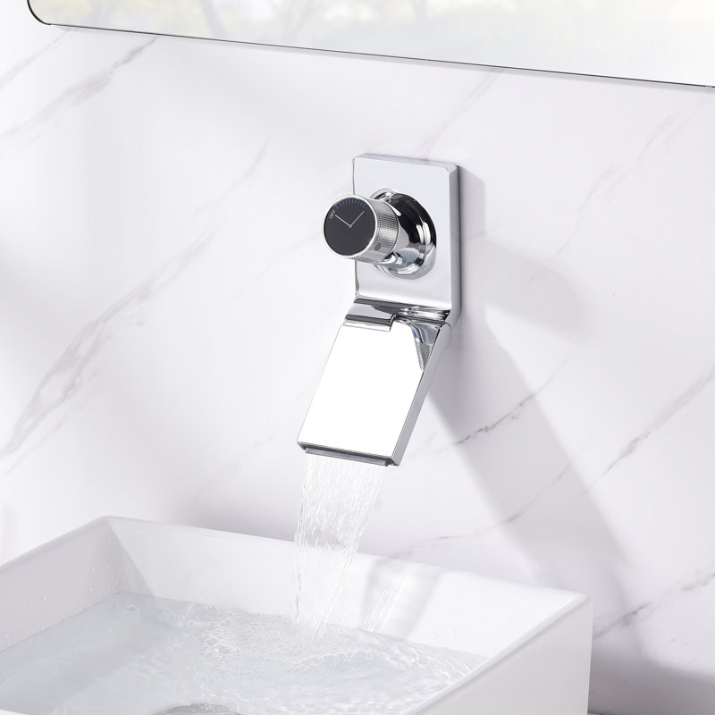 Sumerain Adjustable Aerator Wall Mount Bathroom Sink Faucet With Swiveling Waterfall Brass Spout, Chrome