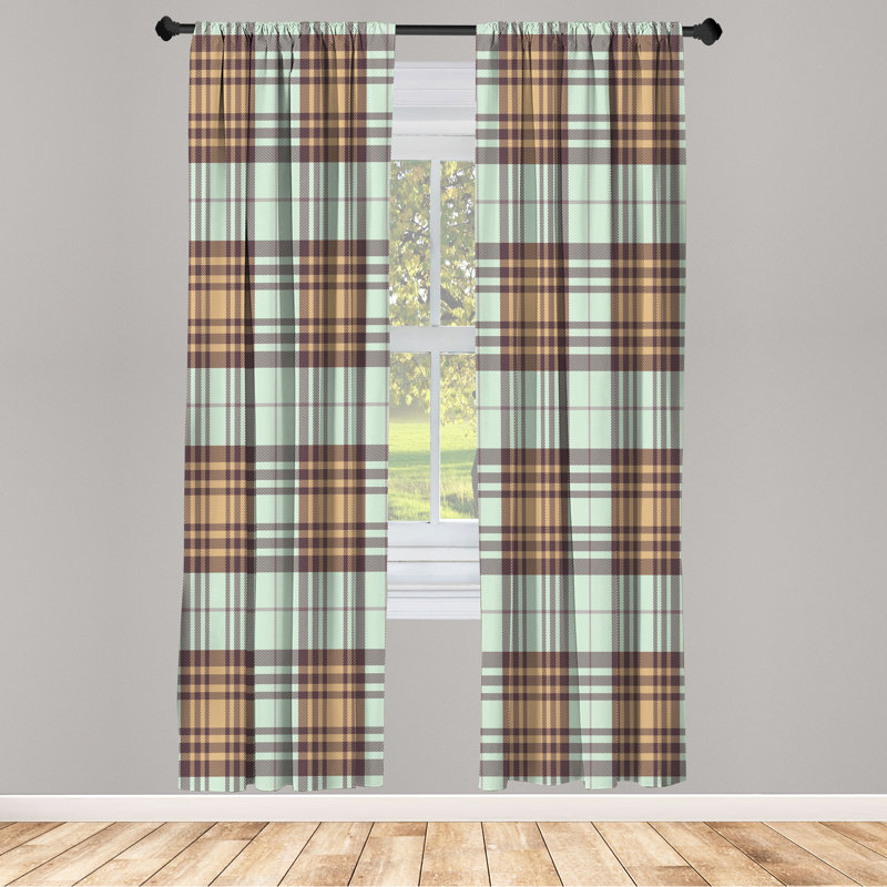  Checkered Curtains, Plaid Tartan English Tile, Mint Green, 56" W x 84" L
