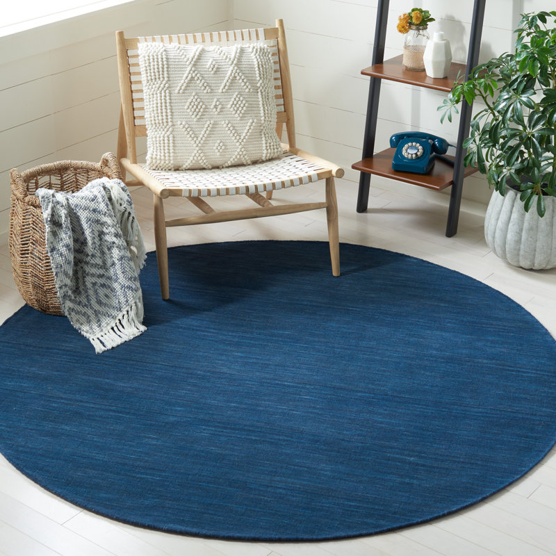 Batum Hand Loomed Wool/Cotton Rug in Blue/Navy, Round 6'