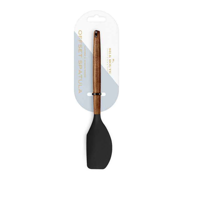 Acacia Wood & Silicone Offset Spatula, Black