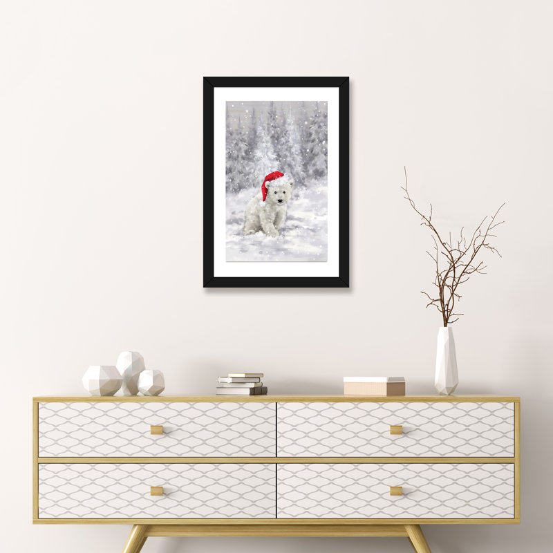 Ours polaire en bois II par Makiko - impression d'art graphique, Papier encadré noir, Blanc, H 24 po x l 16 po x P 1 po