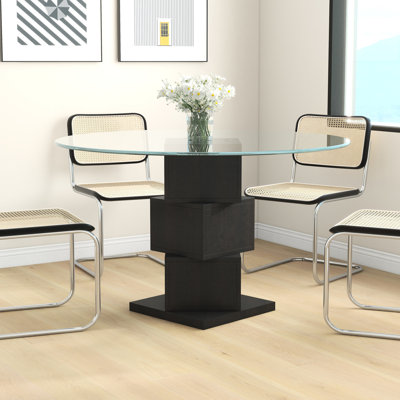 Table de salle à manger moderne et moderne avec plateau en verre pour une utilisation à domicile minimaliste de 10 mm d'épaisseur avec base stable