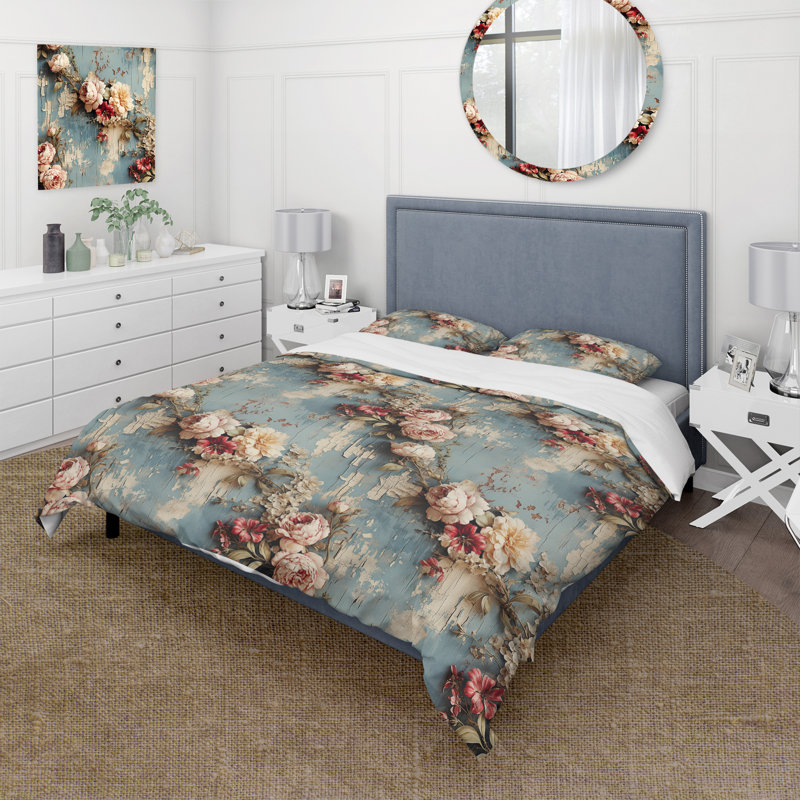 Literie rose romantique avec pivoines I, Housse de couette simple + 1 taie décorative stan