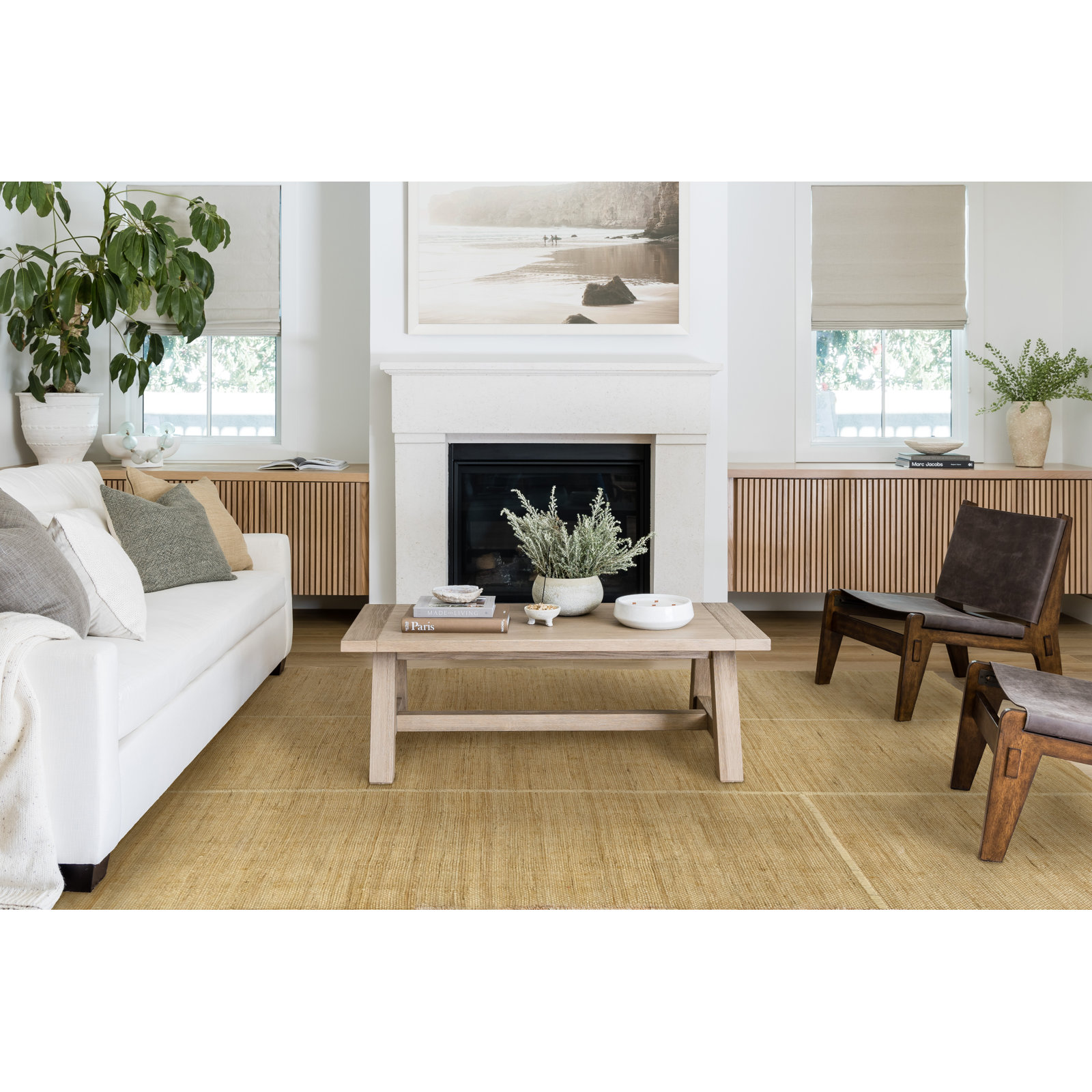 Natural Hand-Woven Striped Jute Rug, Rectangle 10' x 14'