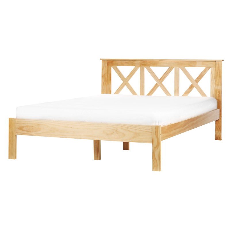Zarah Solid Wood Bed, European Double (140 x 200 cm), Light Brown