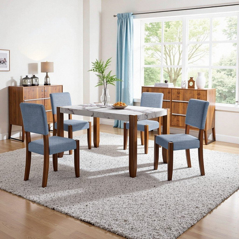 Ensemble de table de salle à manger 46 "pour 4 personnes avec chaises rembourrées et pieds en bois d'hévéa 46", Gris, blanc