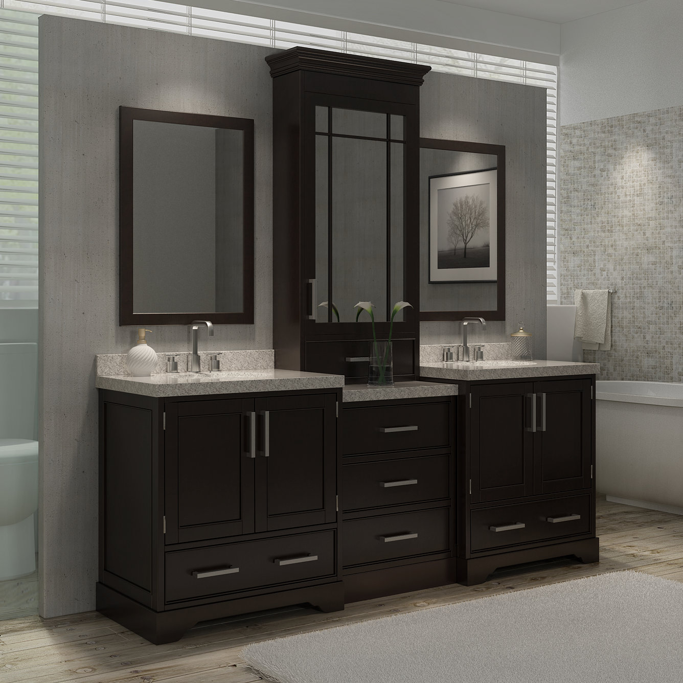 Buckhorn 85'' Double Bathroom Vanity, Espresso