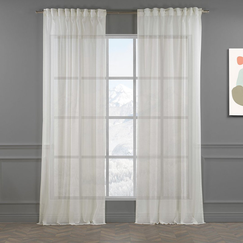 Extra Long & Extra Wide Faux Linen Sheer Curtain Single Panel, Ecru, 280cm Width x 225cm Drop