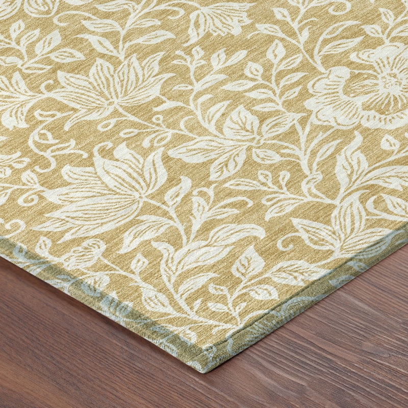 Machine Washable Indoor/Outdoor Chantille ACN2572 Floral Rug, 2'3" x 7'6" Runner, Gold