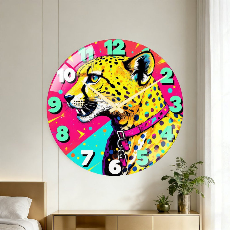 Horloge murale moderne en verre de 61 cm (24 po) avec motif léopard coloré