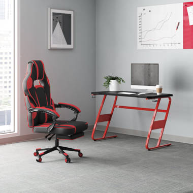 Flash Furniture Red Gaming Desk with Cup Holder/Headphone Hook & Gray  Reclining Gaming Chair with Footrest