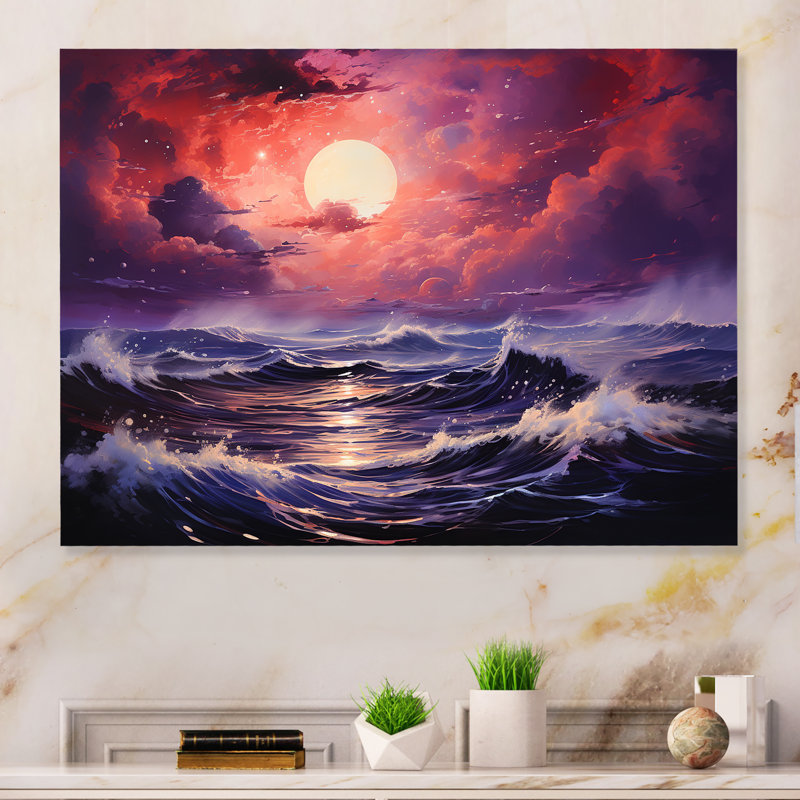 Océan coucher de soleil tempête 1 - tempêtes, art mural en métal, H 16 po x l 32 po x P 1 po