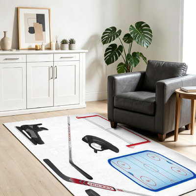 Tapis intérieur noir lavable à la machine, motif de hockey et objectif de mise en forme