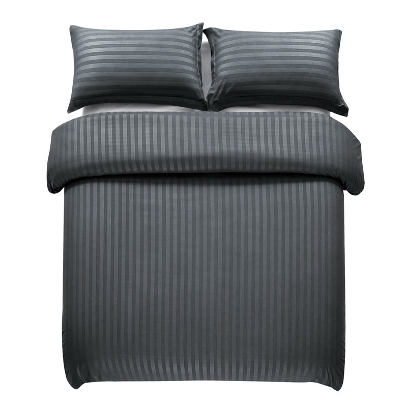 Microfiber Striped Bedding with Pillowcases, King Duvet Cover + 2 Standard Pillowcases, Charcoal