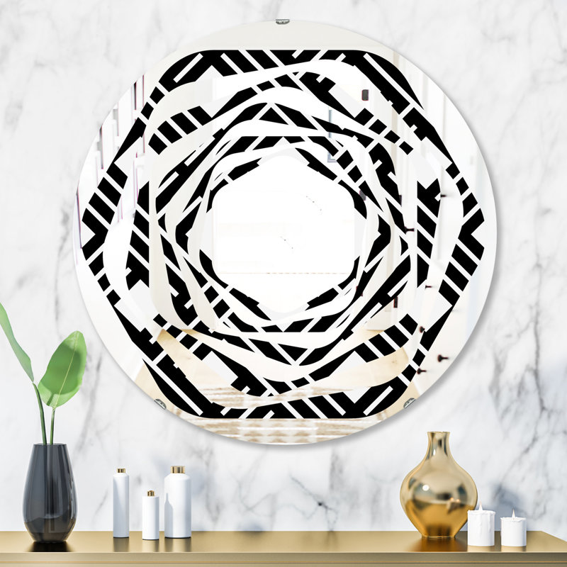 Miroir mural sans cadre moderne à motif géométrique whirl monochrome ii, 31,5 po x 31,5 po