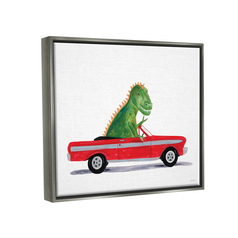 «Dinosaur Monster Sports Car - Floater Frame», impression sur toile, H 25 po x l 31 po x P 1,7 po, Cadre flottant gris lustré