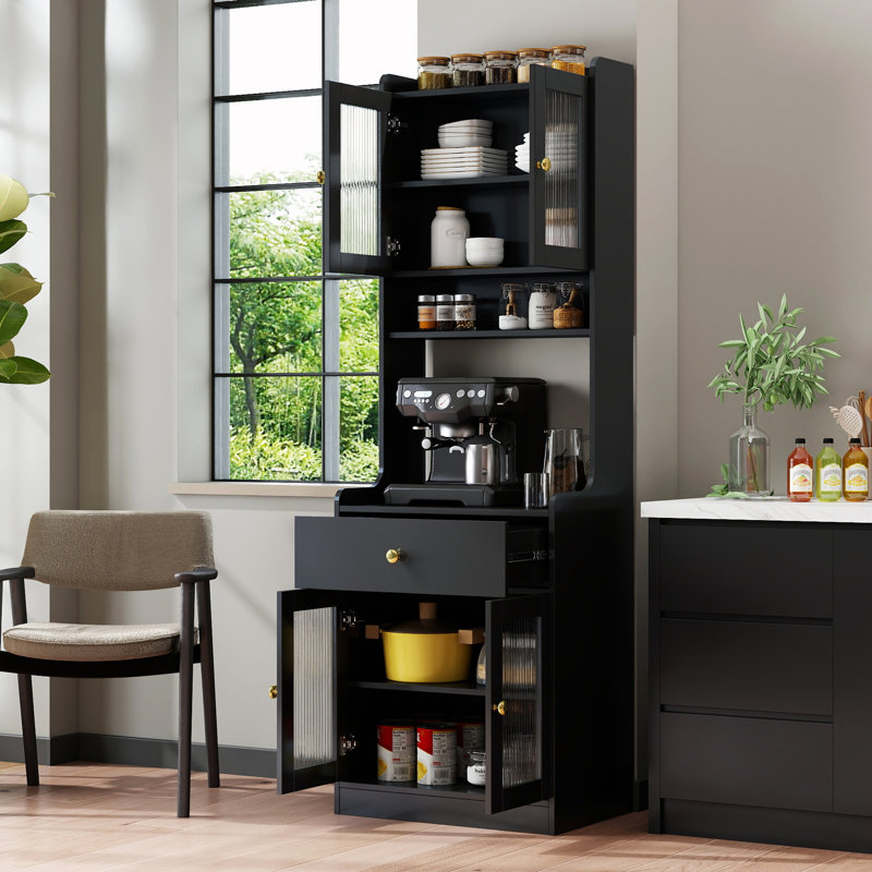 Garde-manger autoportant avec support pour micro-ondes, Noir