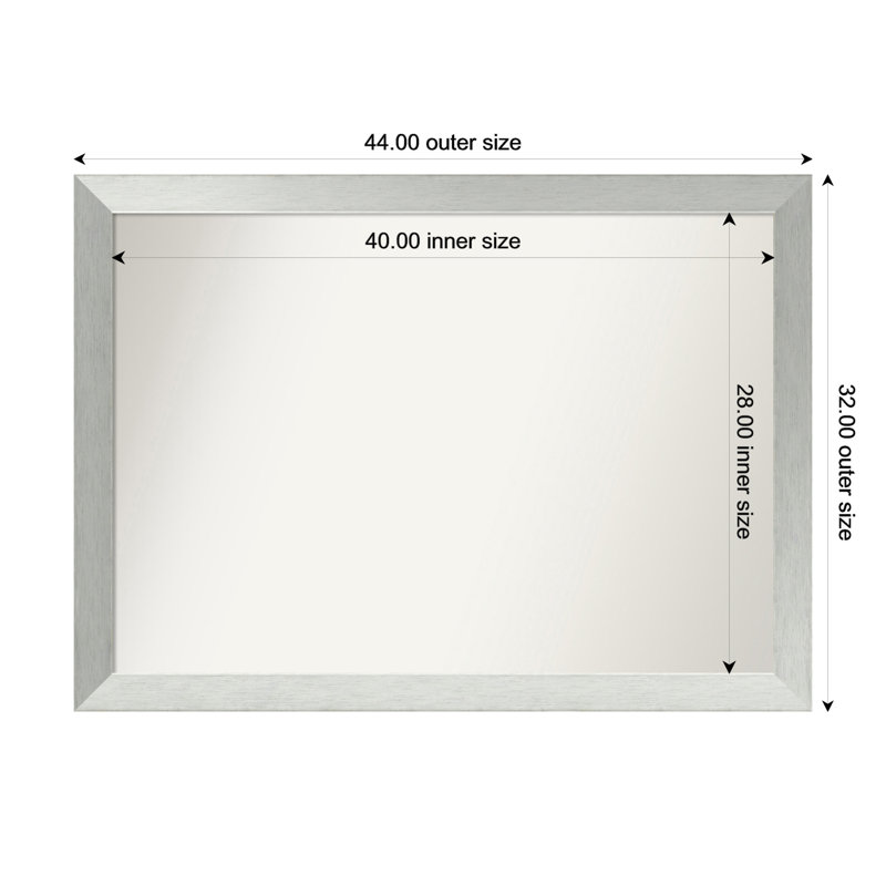 Miroir de salle de bain mural en argent brossé sans cadre, Rectangle, 32 po x 44 po