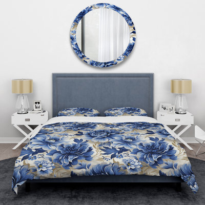 Ensemble de housse de couette blanc et bleu Damask Breeze IV - Damask