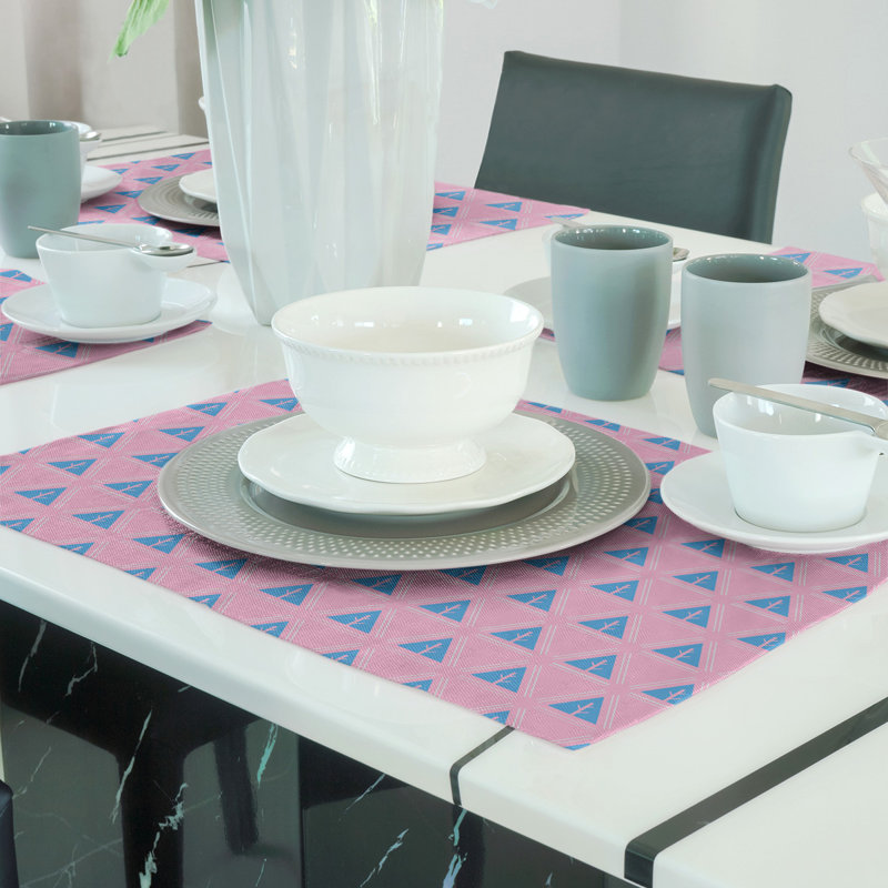 Barbra Polyester Geometric Rectangle Placemat, Pink/Teal, Cotton
