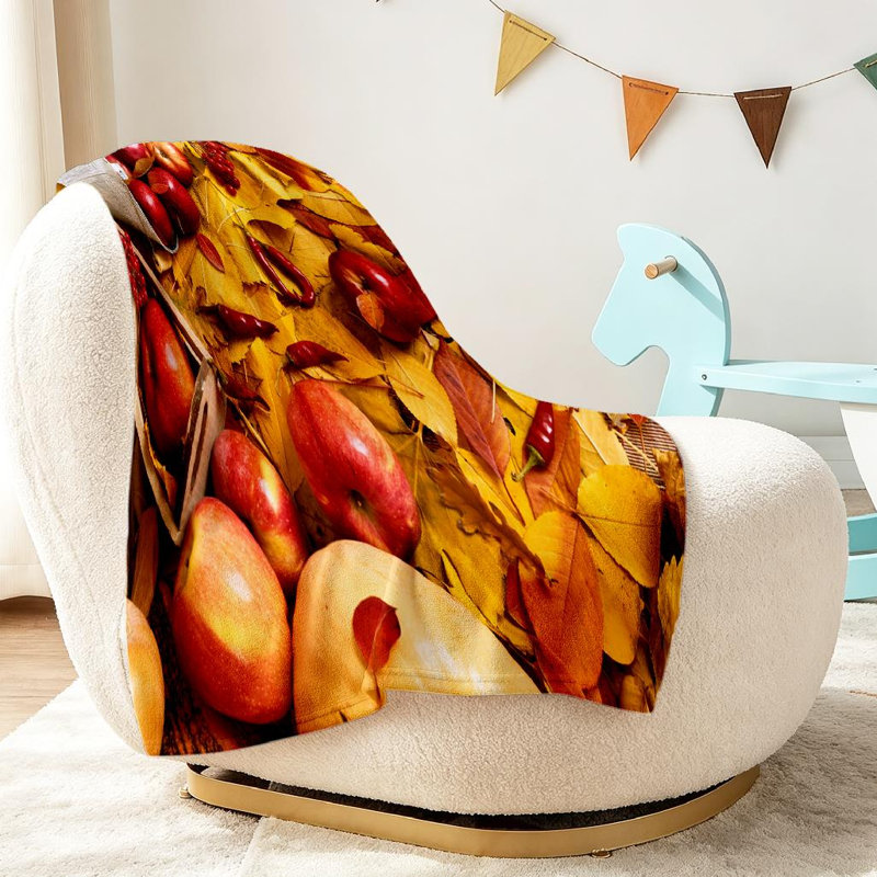 Jeté en flanelle jaune ultra doux, imprimé citrouille feuilles d'automne, Jeté 30 po x 40 po