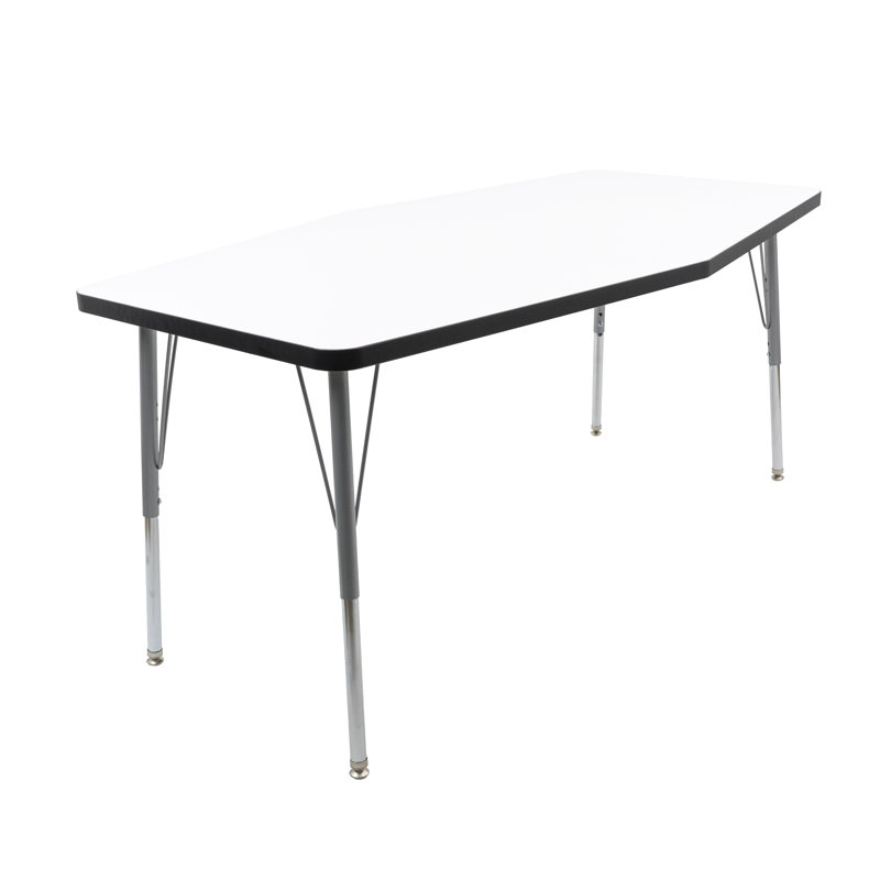 Table d'activité hexagonale 34 po x 60 po avec pieds coulissants standard réglables, Blanc / gris