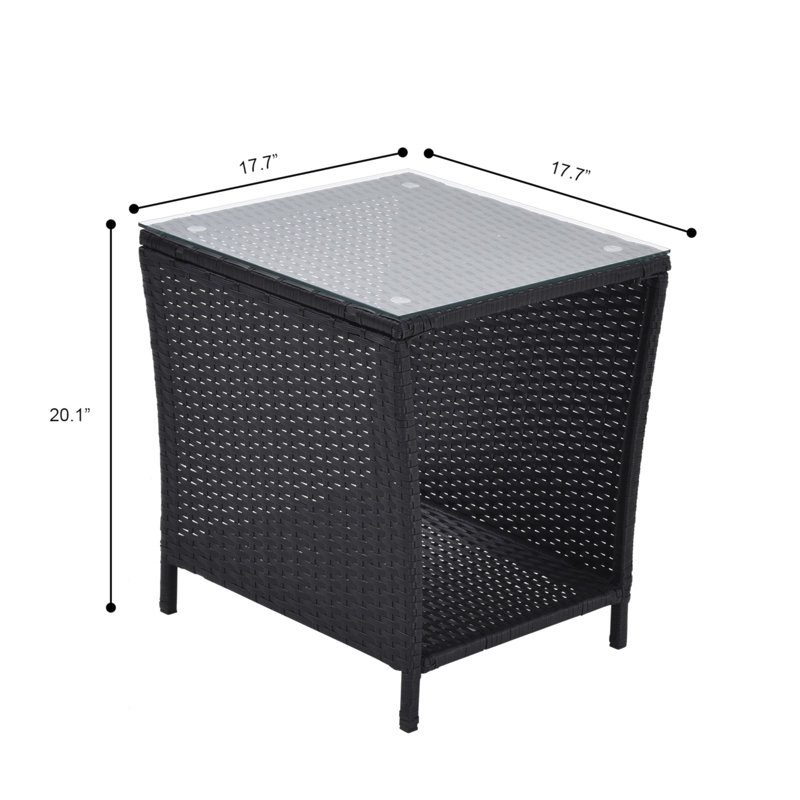Table basse pour l'extérieur avec 1 table basse en verre trempé transparent , 20.1" H x 17.7" L x 17.7" W, Black