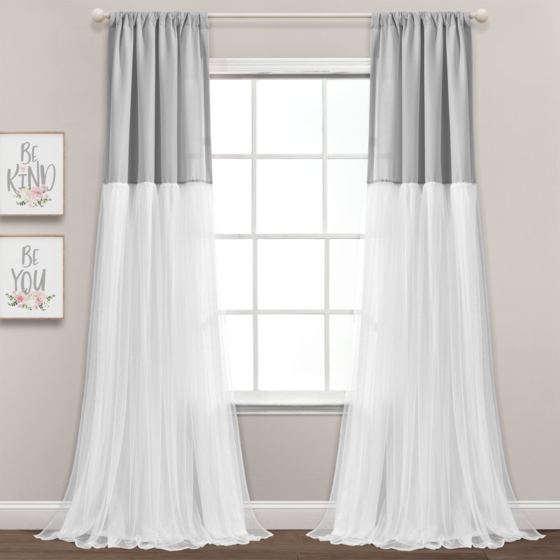 Semi Sheer Curtain Pair, Light Gray/White