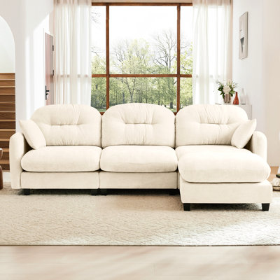 Modular Beige 3 - Seat L Shaped Couch With , Pleated , Skin Chenille And Ergonomic Seating Modular, Beige, Seat, Shaped Couch, Pleated , Breathable Chenille, Curve