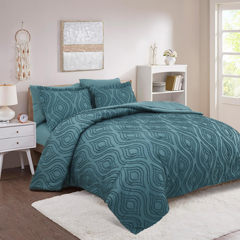 Ensemble d'édredon avec ensemble de draps Boho Chic, Édredon très grand + 2 taies décoratives très , Bleu sarcelle