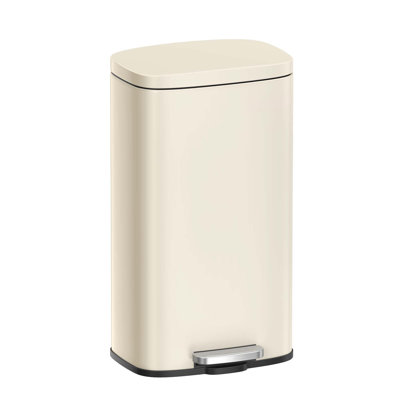 Trash Can With Lid, 8 Gallon Garbage Can, Stainless Steel Small Waste Bin With Step Pedal And Inner Bucket, Soft Close, Kitchen, Sand Beige