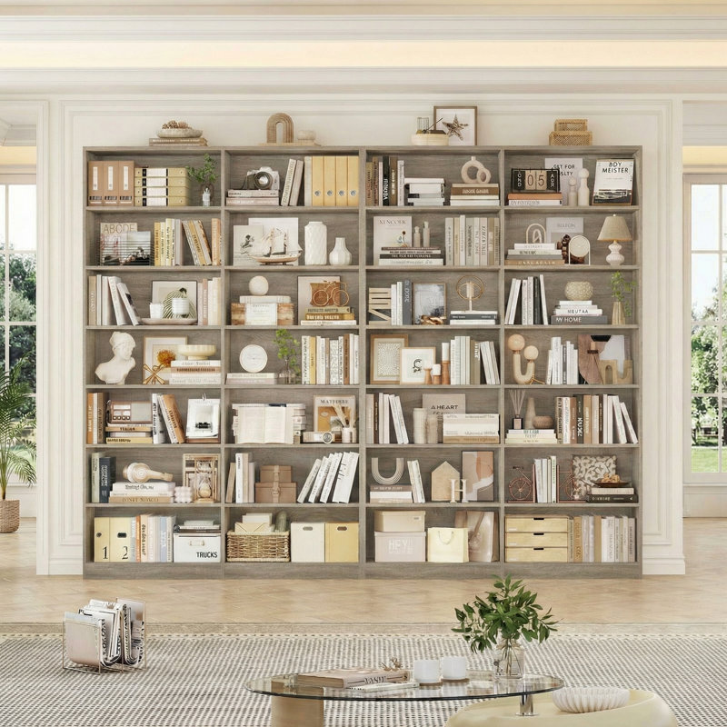 84" Tall Double Wide Bookshelf 7-Tier Bookcase with 28 Storage Cubes, Large Capacity Shelving Unit for Books & Decor, (Set of 2)