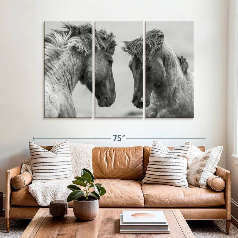 Monochrome Fighting Horses, 42" H x 65" W