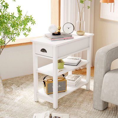 Table d'appoint étroite avec tiroirs et tablette inférieure