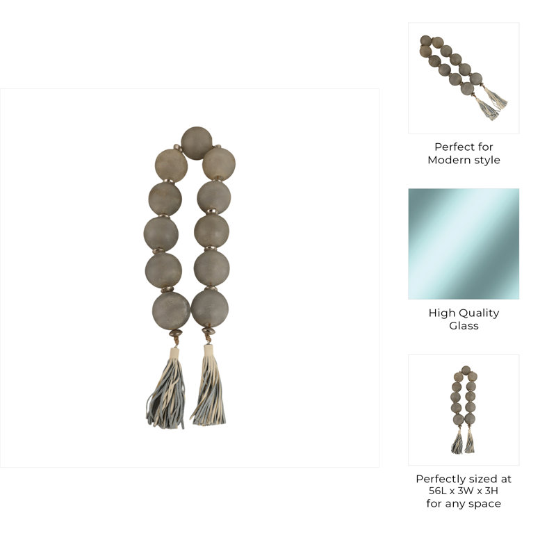 Decorative Glass Beads with Metal Accent and Leather Tassel for Home Decor - Elegant Garland for Table, Shelf, and Living Room Decoration - Gray