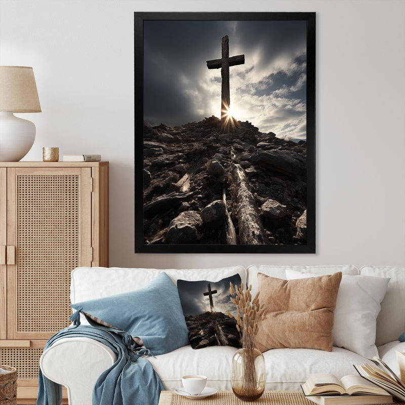 Neuville, croix religieuse, espoir céleste sur toile, Cadre photo noir, H 20 po x l 12 po x P 1 po
