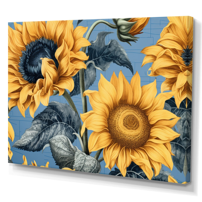 Tournesol doré, collage, impression sur toile florale, H 30 po x l 40 po x P 1,5 po, Toile tendue