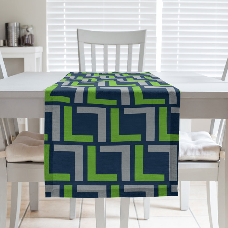 Chemin de table Seattle, 72 po x 16 po, Bleu marine collège / vert action / gris loup, polyester
