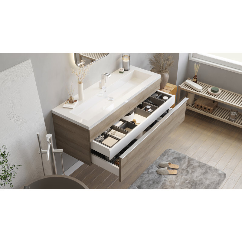 Ensemble de meuble-lavabo mural simple 42 po avec plateau en marbre Arlie, Biologique