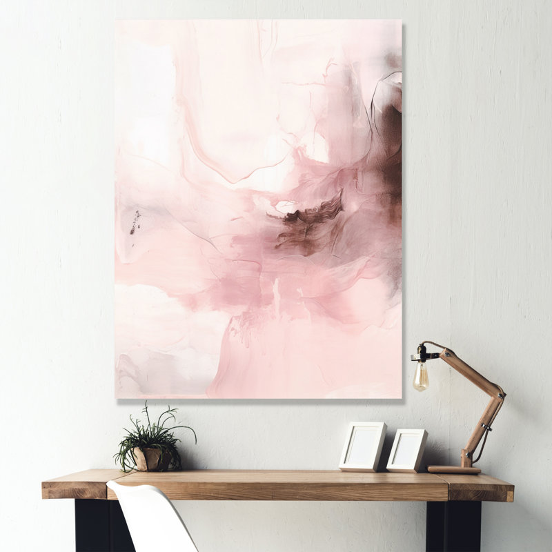 Rose délicat abstrait marbre IV - art mural abstrait en marbre, H 32 po x l 24 po x P 1 po, Toile tendue