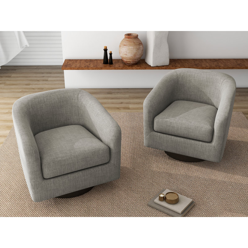 Bennett 73.1Cm Wide Swivel Barrel Chair, Khaki Polyester Blend
