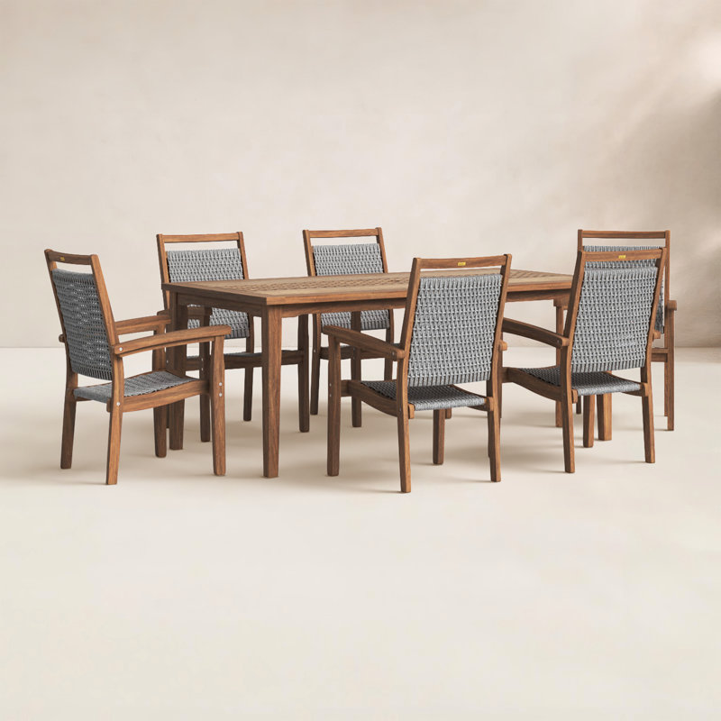 Ensemble de salle à manger en osier 7 pièces avec chaises en osier Fleur