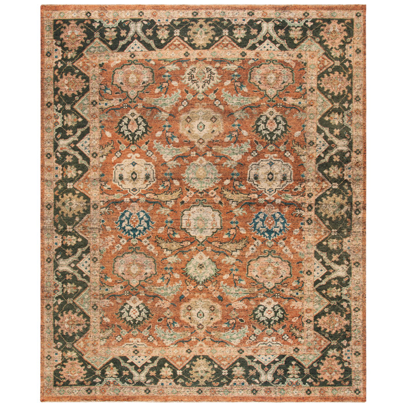 Oriental Hand-Knotted Red / Black Area Rug, Rectangle 8' x 10'