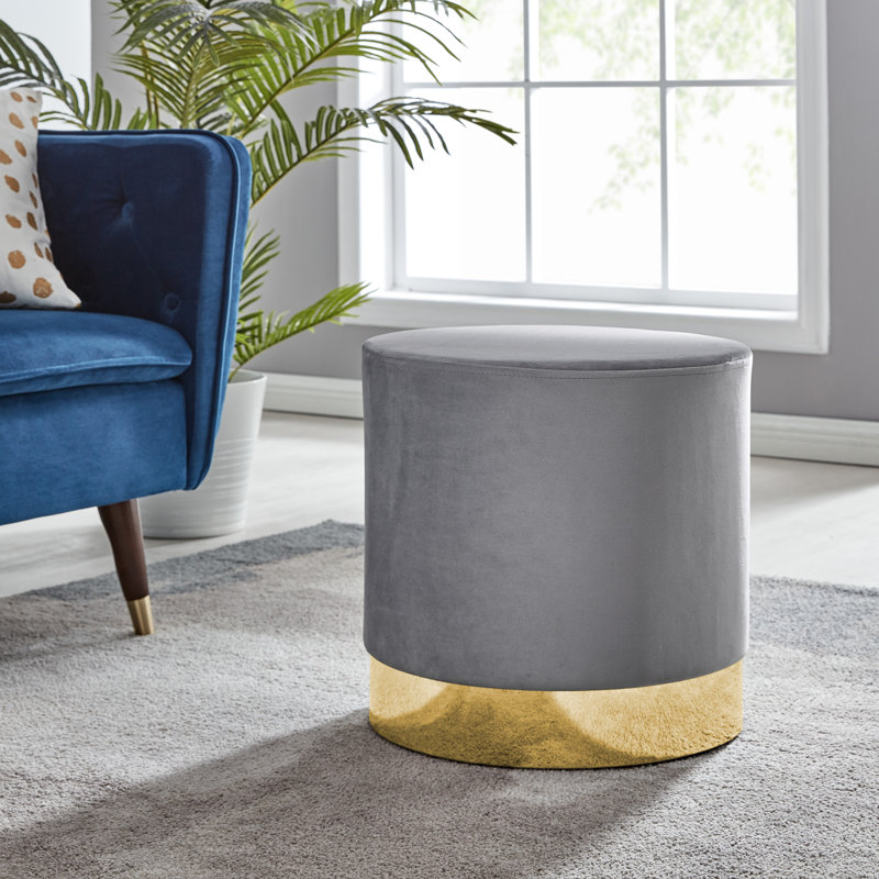 Files Velvet Upholstered Accent Dressing Table Stool - Contemporary Chrome Style, Gold, Grey