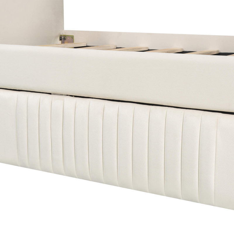 Upholstered Twin Daybed Sofa With Pull-Out Trundle & Wood Slat Support, Beige