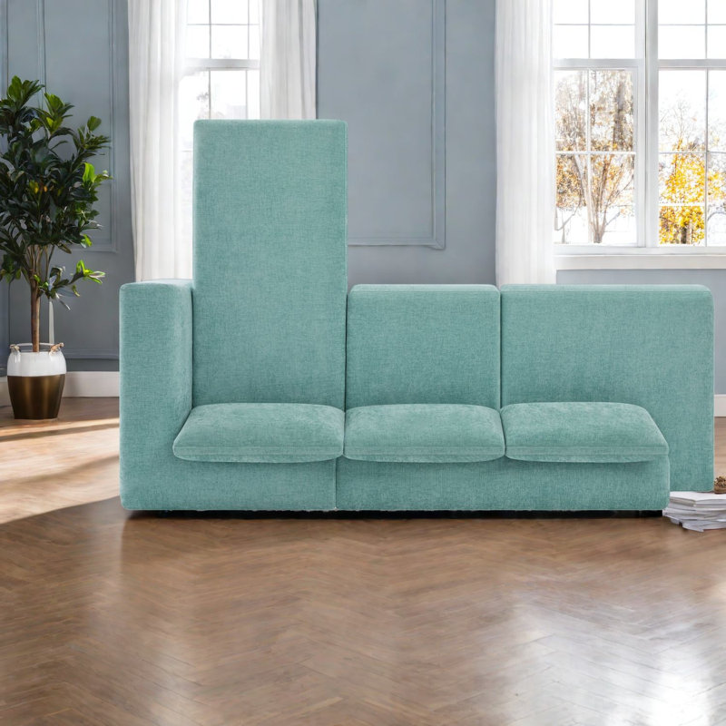 Canapés modulaires à compression, forme de L moderne en chenille de 113 pouces pour la maison