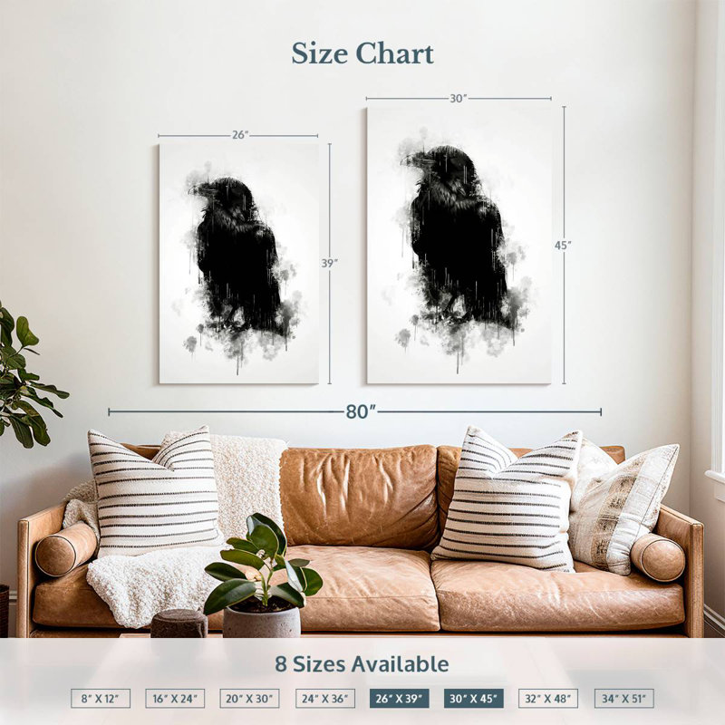 Brampt Crow Raven Black And White, 39" H x 26" W
