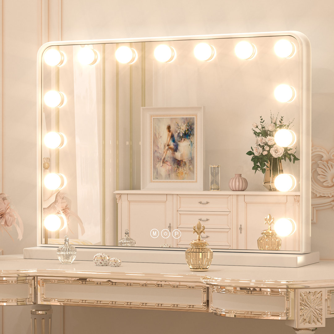 Jahziyah LED Lighted Hollywood Makeup Mirror Vanity Mirror with Dimmable & Memory Function House of Hampton®