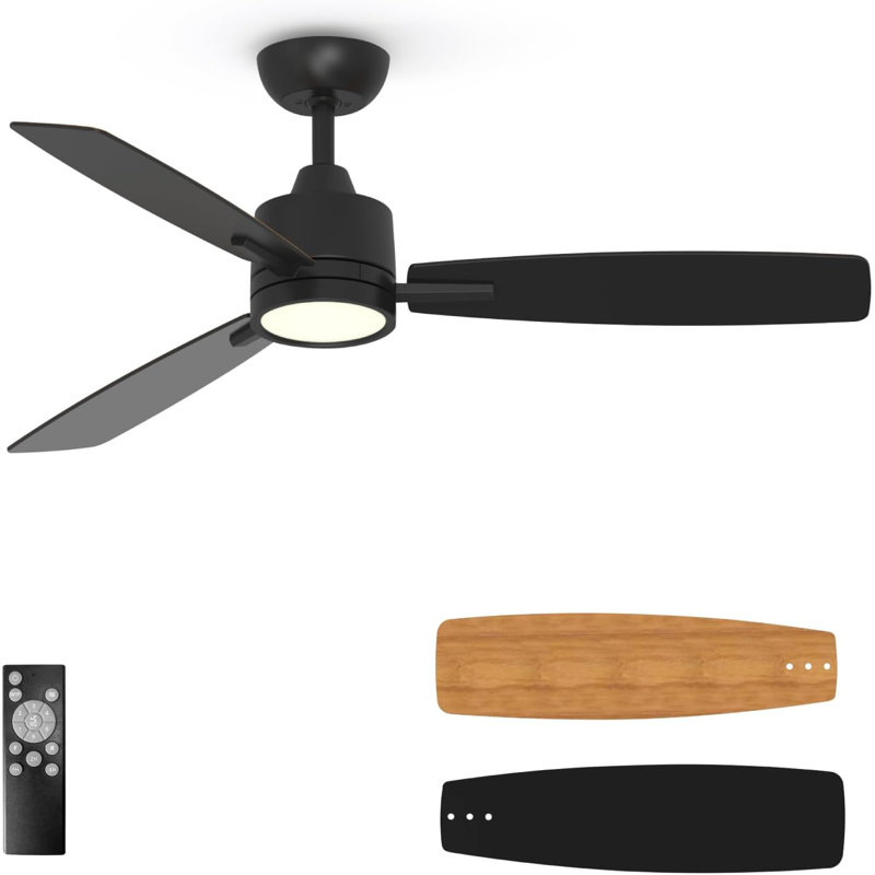 Emidia 52'' Standard Ceiling Fan with LED Lights Black, Black, 52"